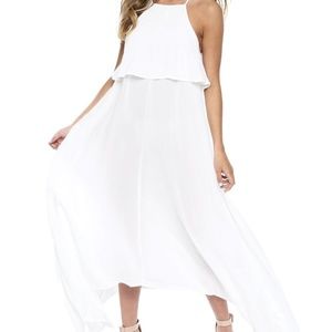 Asymmetrical Sheer White Halter Neck Dress